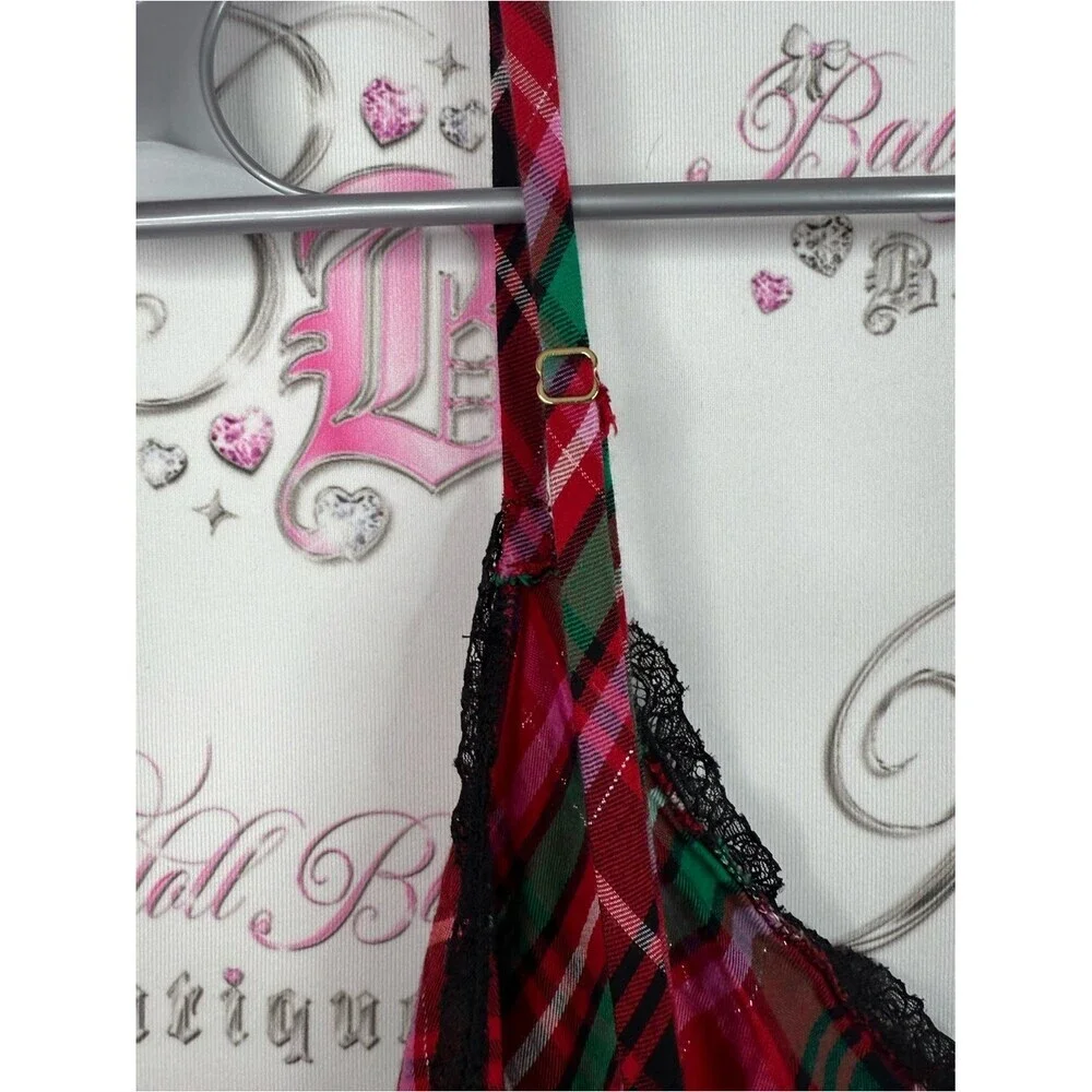 Victoria's Secret dress Red Plaid Satin Chemise with Green & Black Accents